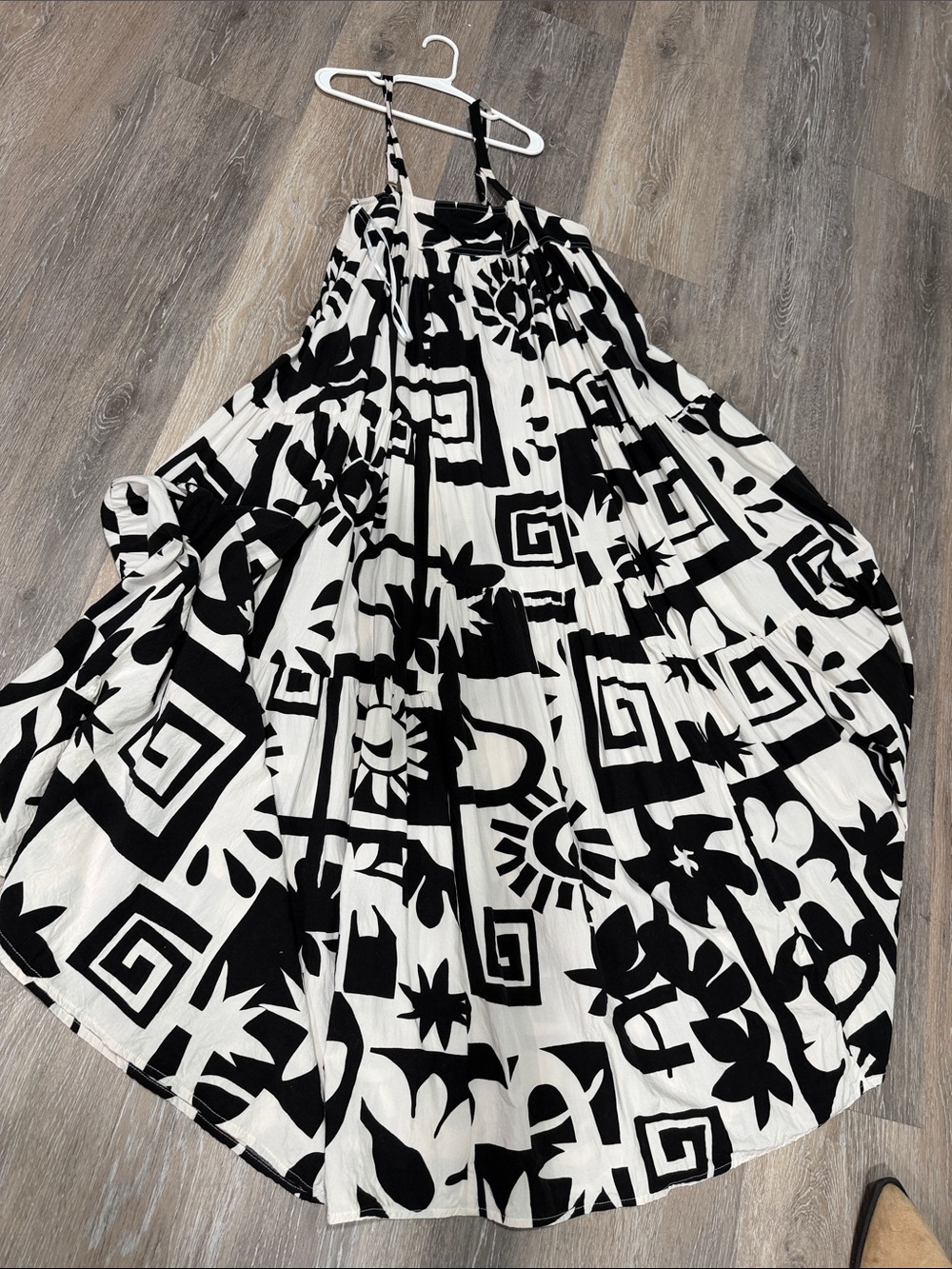 Black & White Patterned Maxi Dress - Lightweight Women’s Sundress